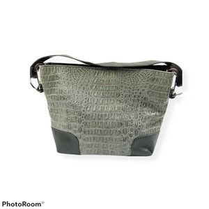 Bueno Faux Alligator Croc Shoulder Bag Green Clips Vegan Purse Tote